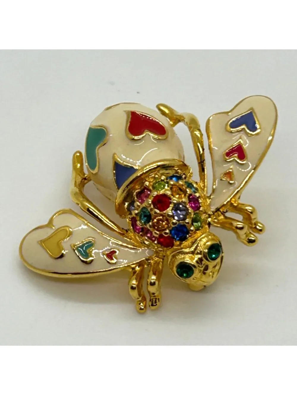 Joan Rivers Bee Brooch Lots of Love Enamel Hearts Multi-Color Rhinestone Insect